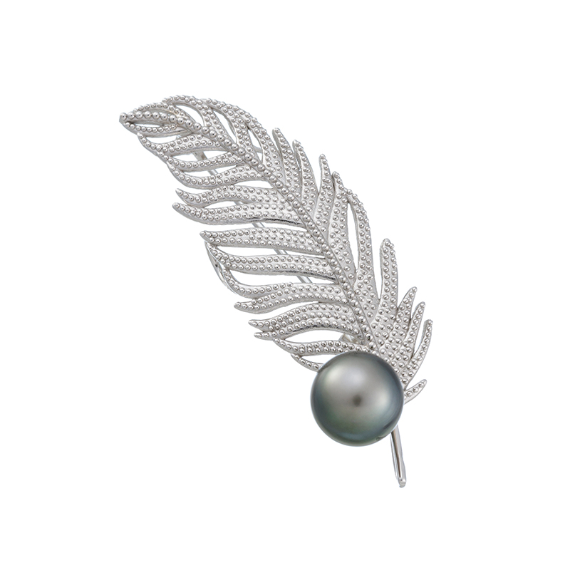 SV 黒蝶真珠 フェザー ブローチ P 約9.0mm