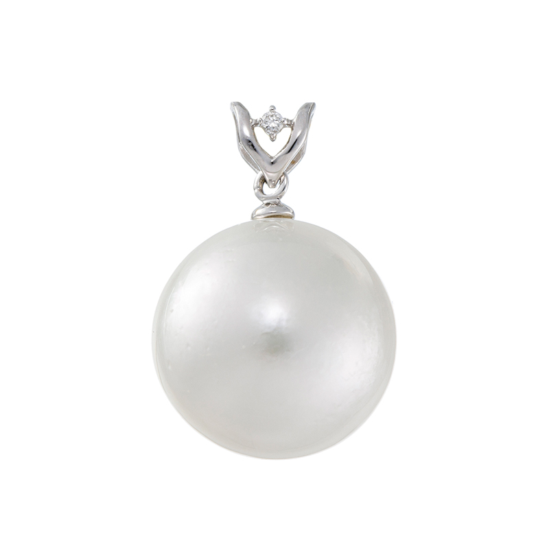K18WG 白蝶真珠 ダイヤ ペンダントトップ P 約14.0mm Ｄ 約0.01ct