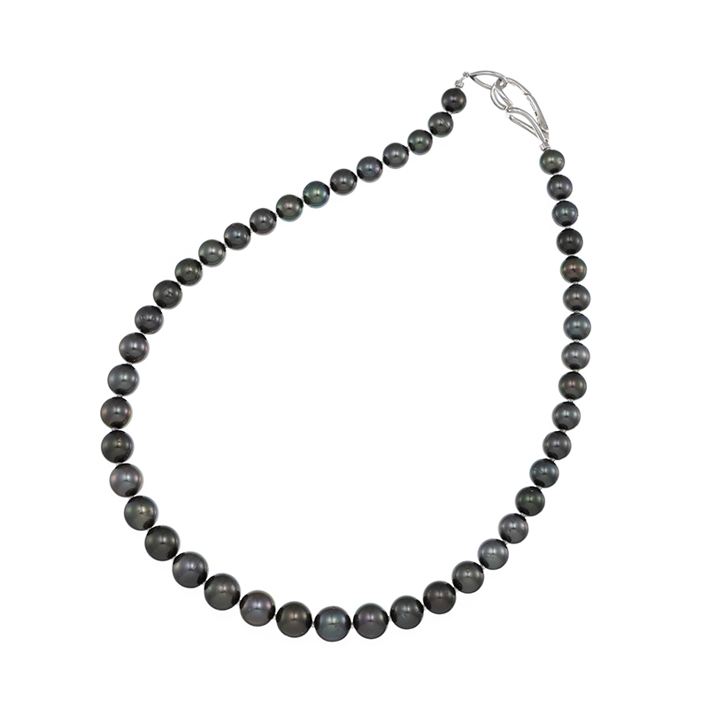 SV オーロラピーコック 黒蝶真珠 デザインネックレス P 約8.0-10.0mm 約47cm