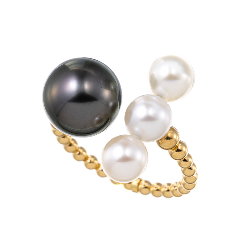 K18YG 黒蝶真珠  & 越物 アコヤ真珠 無調色 フリーリング P 約9.0mm P 約5.0m