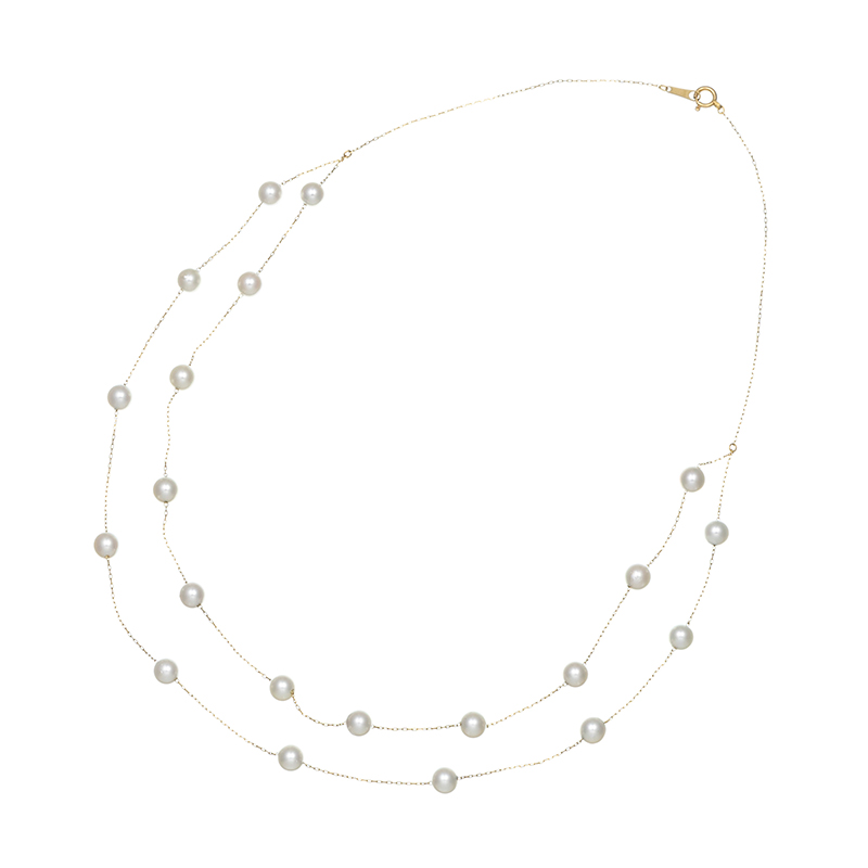 K18YG 越物 アコヤ真珠 無調色 デザインネックレス P 約5.0mm 約43cm