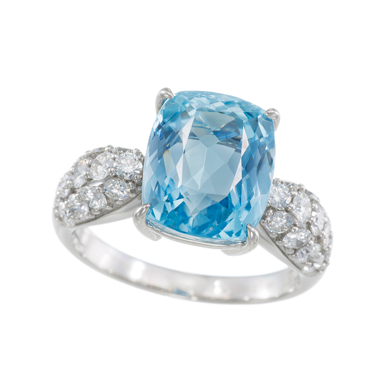 GSTV PT950 アクアマリン ダイヤ リング AQ 6.285ct D 1.00ct