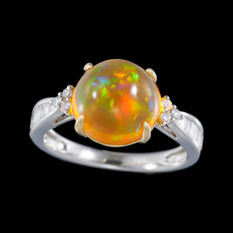 天然ファイアオパール2.65ct ダイヤモンド0.14ct Pt900 リング GSTV PT950/K18YG ファイアオパール ダイヤ リング FO 5.224ct D 0.32ct