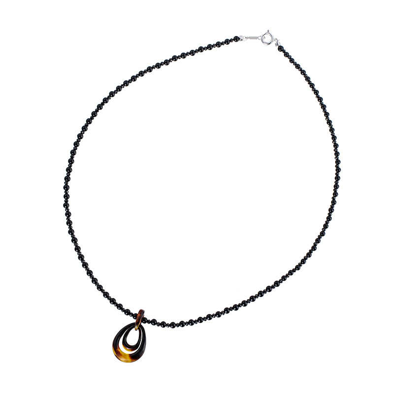 SV 本べっ甲 雫 オニキス ブラックスピネル ネックレス ON 約19.00ct SP 約9.80