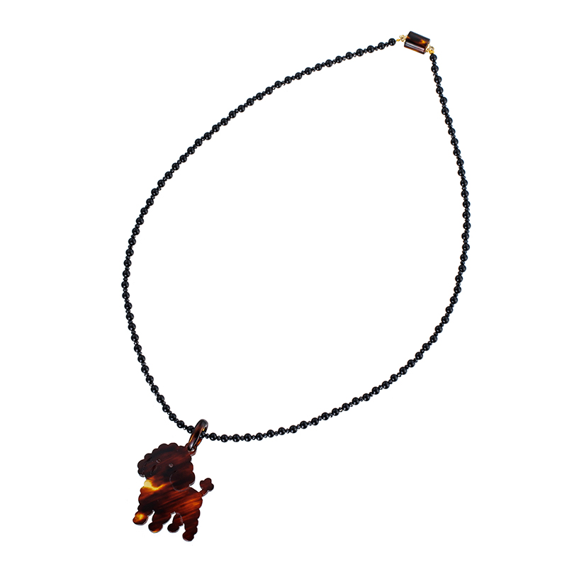 本べっ甲 Dog オニキス ブラックスピネル ペンダントネックレス ON 約20.20ct SP 約