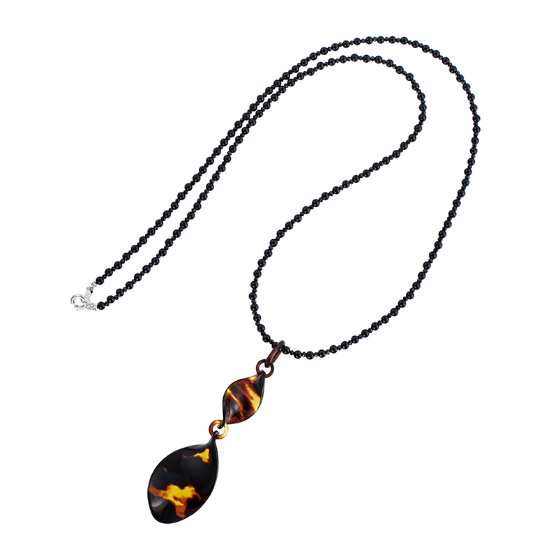 SV 本べっ甲 ひねり オニキス ブラックスピネル ロングネックレス ON 約27.80ct SP 