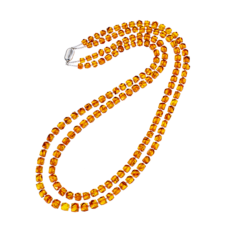 SV 琥珀 クォーツ キューブカット 2連 ネックレス QU 約15.00ct
