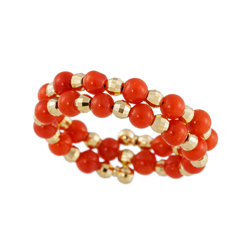 K18YG 地中海サンゴ ＆ ミラーボール フリーリング 幅：約1.8-5.0mm 総重量：約0.8