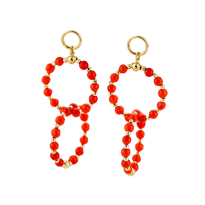 K18YG 地中海サンゴ ＆ ミラーボール サークルチャーム 縦：約35.0mm 横：約16.0mm