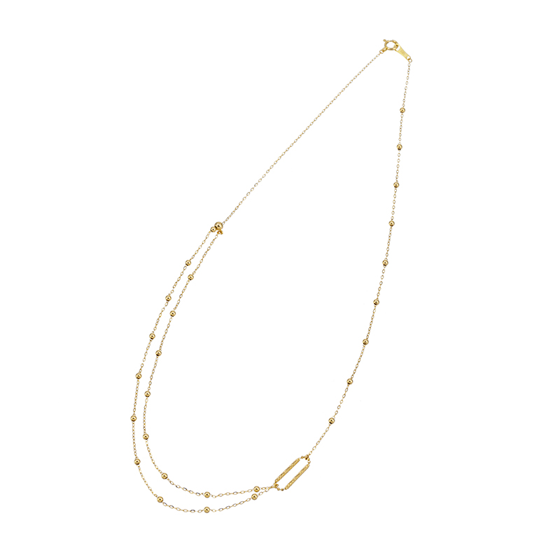 K18YG プレーンボール & クリップデザイン ネックレス 長さ：約37.5～42cm 幅：約0.