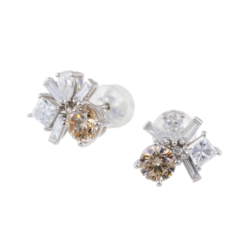 GSTV✦PT950★カットボール＆ペダル★スウィングピアス✦ GSTV PT950 ブラウンダイヤモンド & ダイヤ ピアス BRD 約1.20ct D 約