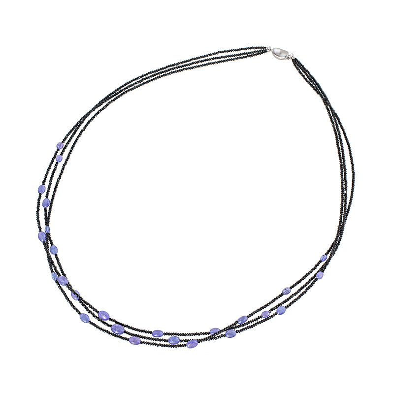 SV ブラックスピネル タンザナイト 3連ネックレス SP 約80.00ct TA 約35.00ct