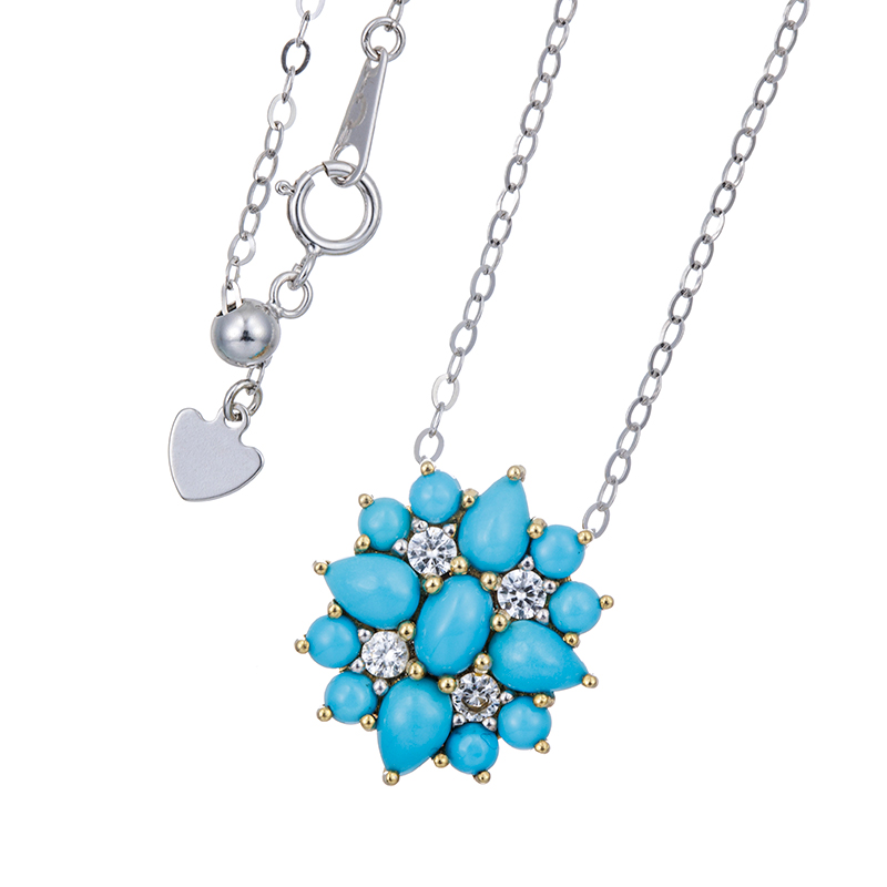 極美品　大粒ターコイズ×タイガーズアイ 花　モチーフ マルチネックレス　高島屋 GSTV パラジウムシルバー950 スリーピングビューティーターコイズ