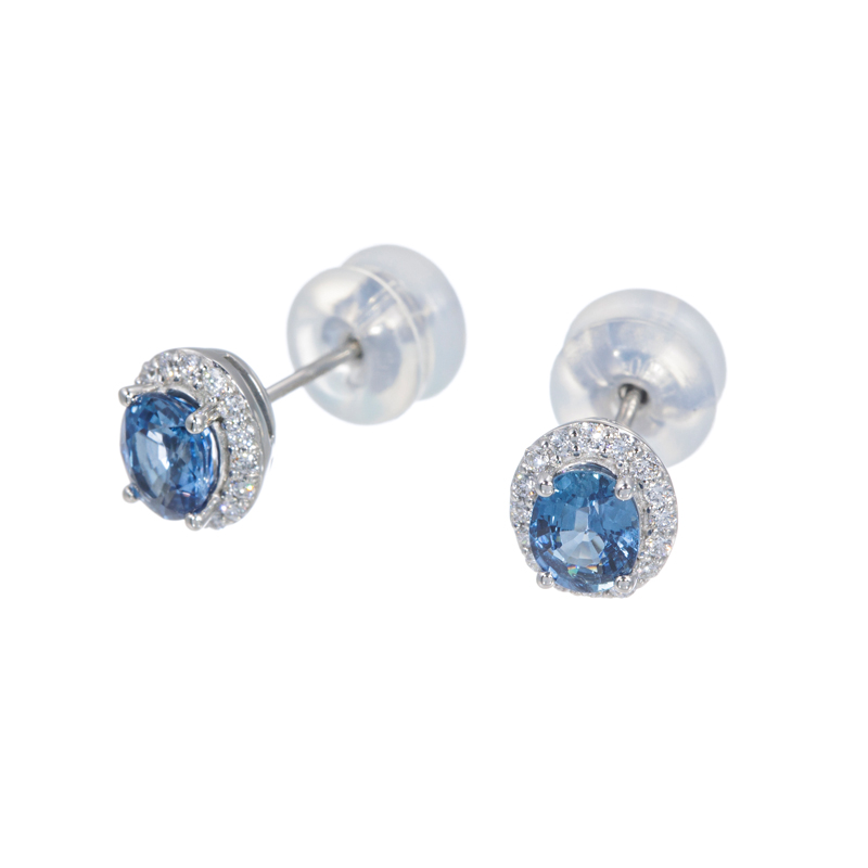 GSTV PT950 ライトブルーサファイア ダイヤ ピアス SA 約0.60ct D 約0.12ct