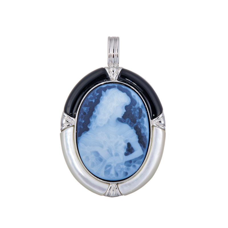 天然石ペンダント　カメオ　青メノウ　白蝶貝　SV925刻印 商品詳細 ｜ JEWELRY SQUARE