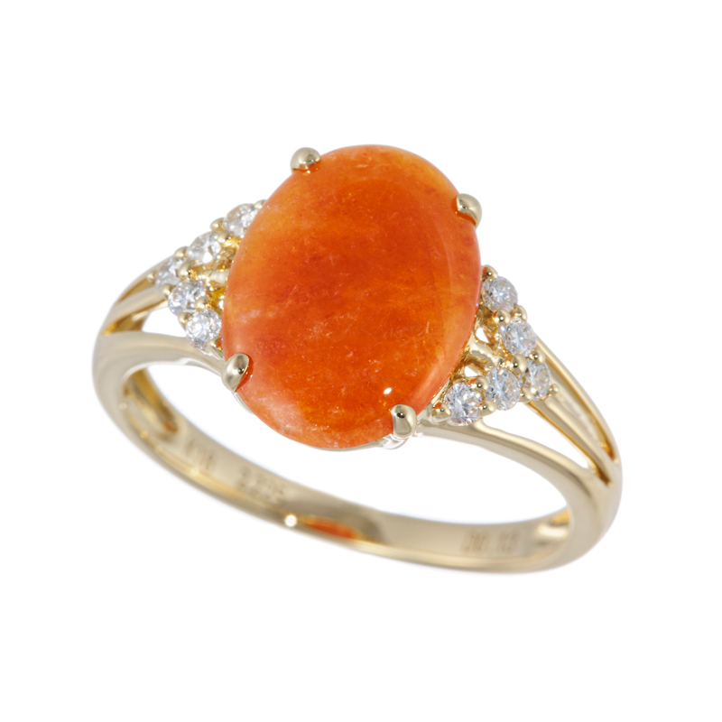 GSTV K18YG オレンジヒスイ ダイヤ リング J 約2.20ct D 約0.13ct